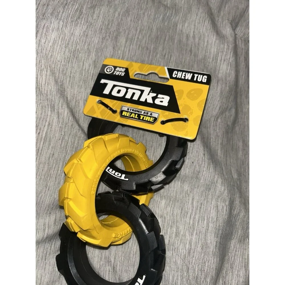 Tonka 3-Ring Rubber Outdoor Black & Yellow Playtime Dog Lover Tug Toy